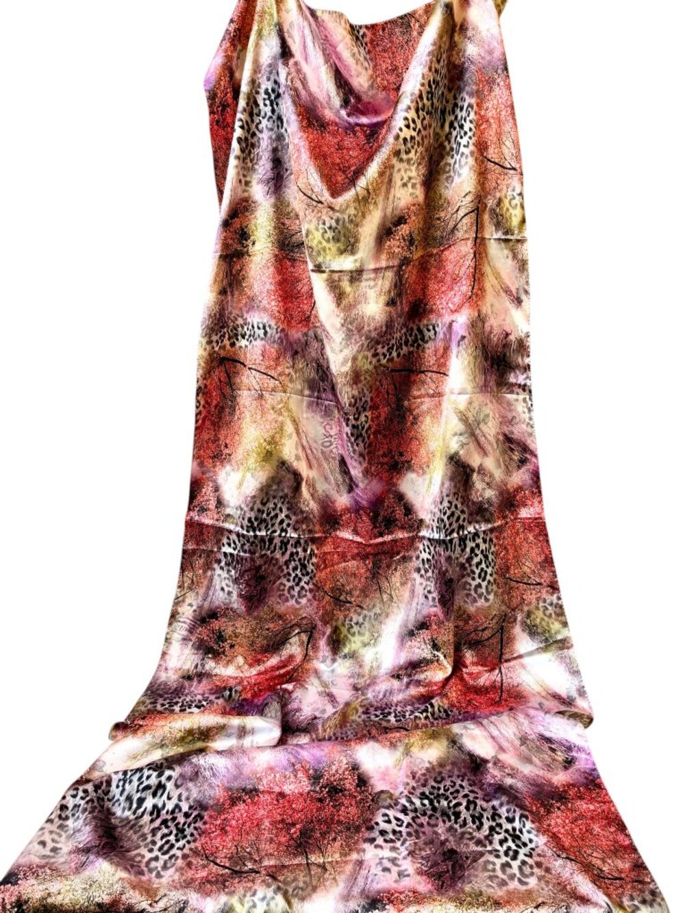 100% Silk REVERSIBLE Scarf Shawl Trees Animal Print Flowers Womens XL 26" x 63"